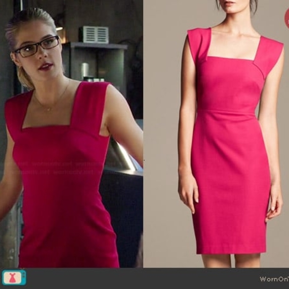ROLAND MOURET for Banana Republic Strappy Sheath Dress ASO Felicity Smoak